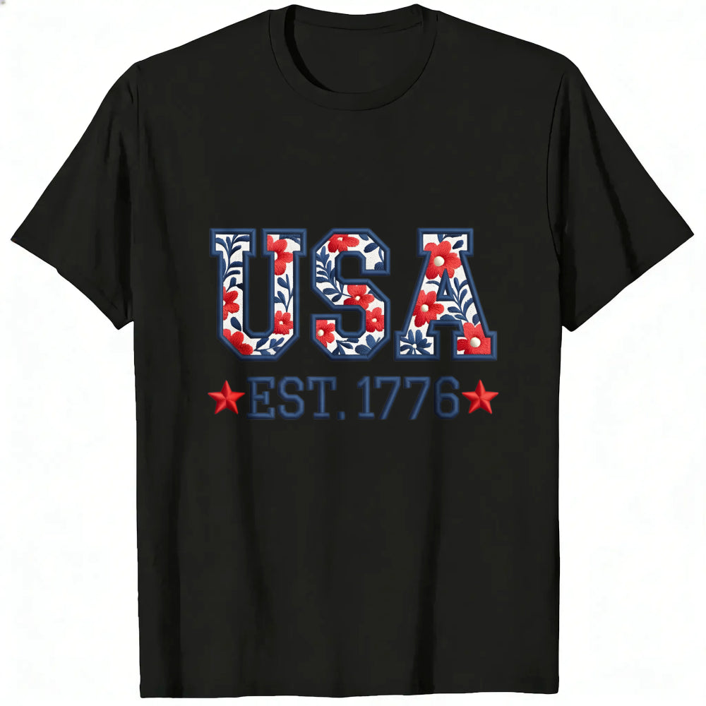 Patriotic Floral Usa Est 1776 Classic T-Shirt