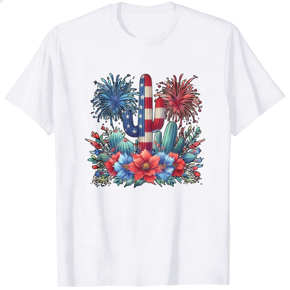 American Flag Cactus And Flowers Classic T-Shirt