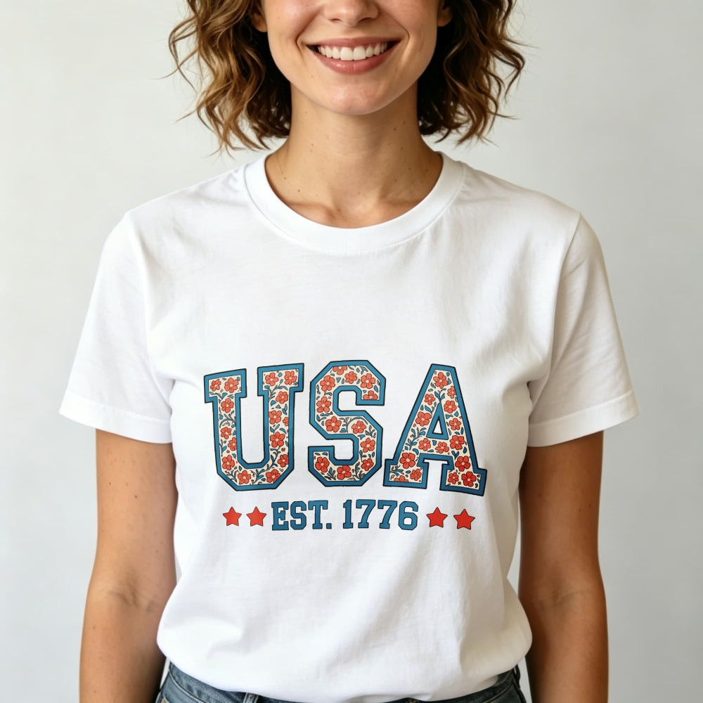 Patriotic Floral Usa Est 1776 Classic T-Shirt