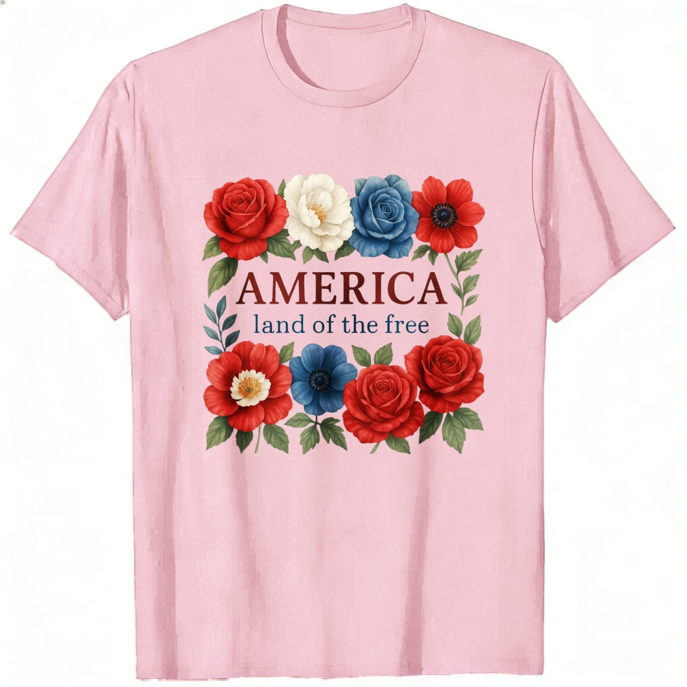 Patriotic Floral Design Classic T-Shirt America Land Of The Free