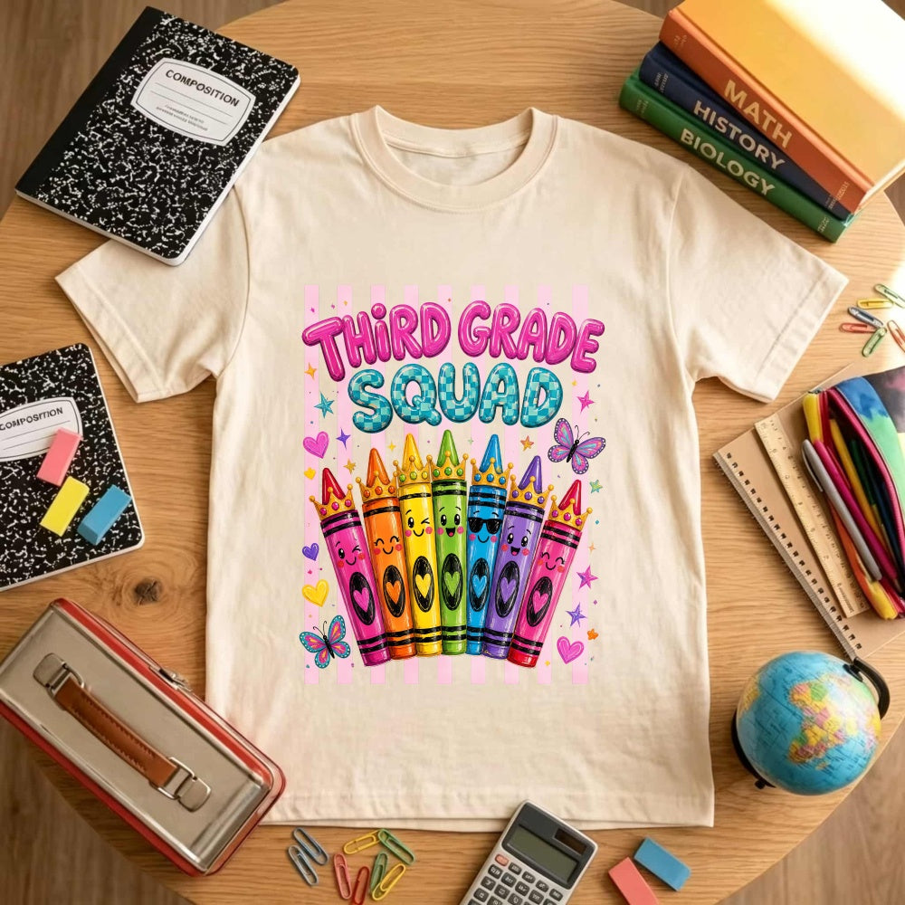 Cute Kawaii Style Classic T-Shirt Third Grade Squad Rainbow Crayons