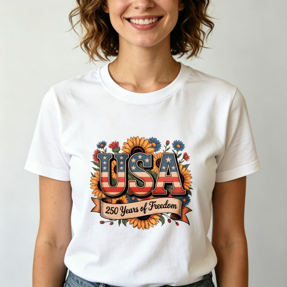 Patriotic Floral Design Classic T-Shirt Usa 250 Years Of Freedom