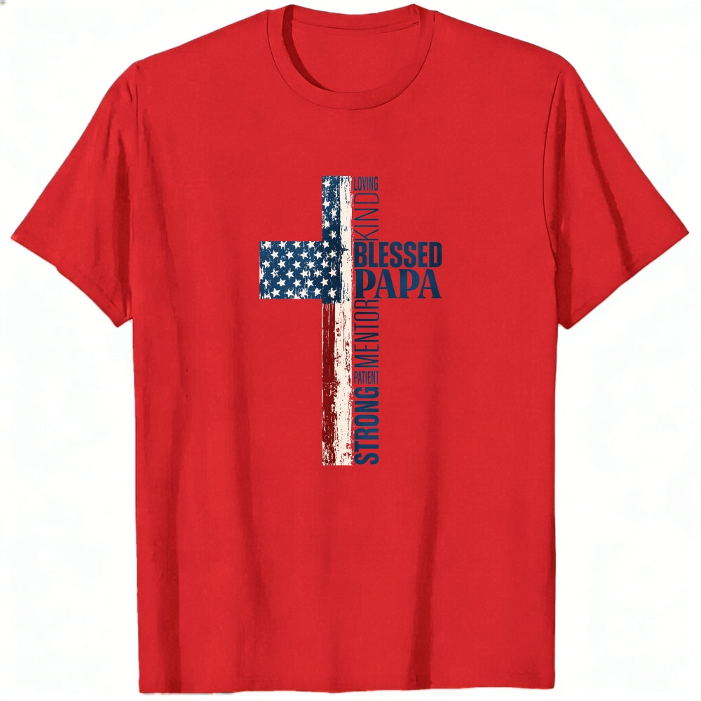 American Flag Cross Design Classic T-Shirt Blessed Papa Patriotic Christian Theme