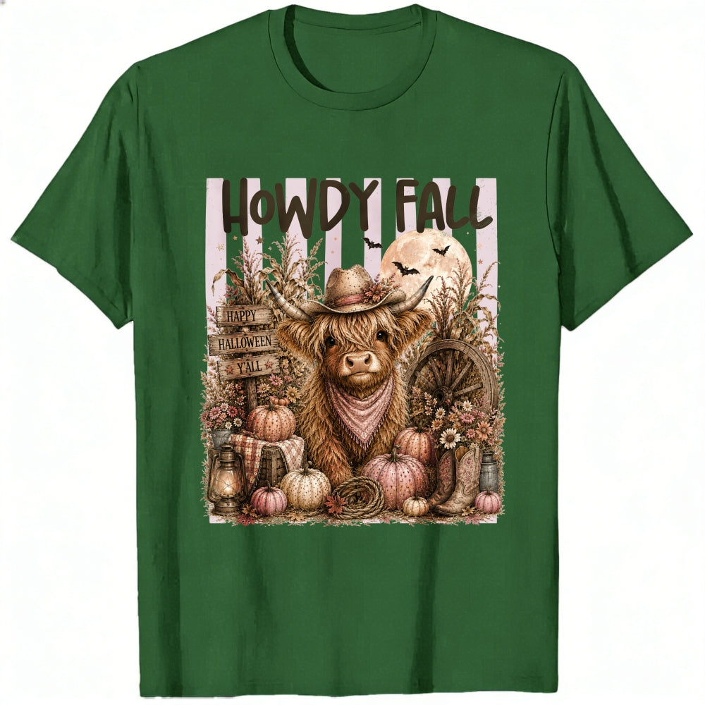 Rustic Farmhouse Halloween Highland Cow Classic T-Shirt Howdy Fall Pumpkin Harvest Autumn Design