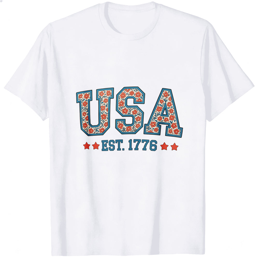 Patriotic Floral Usa Est 1776 Classic T-Shirt