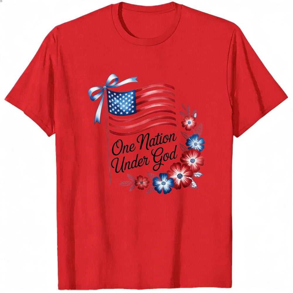 Patriotic American Flag And Flowers Classic T-Shirt One Nation Under God