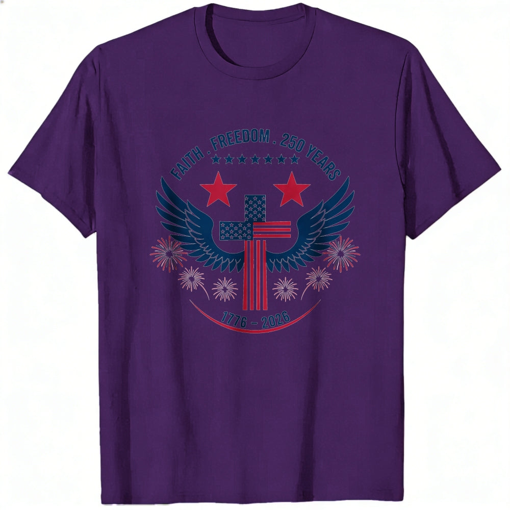 Patriotic American Flag Cross Wings Classic T-Shirt Faith Freedom 250 Years 1776 2026
