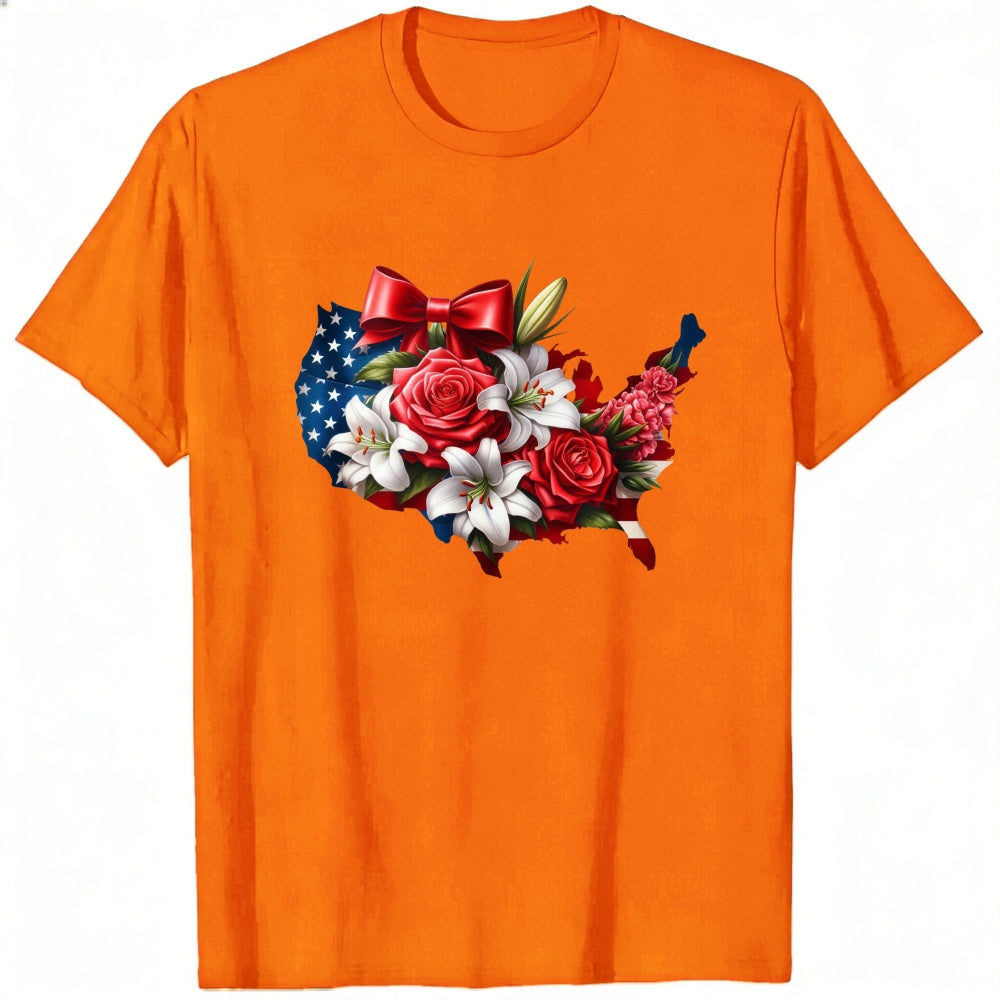 Patriotic Floral Usa Map Classic T-Shirt