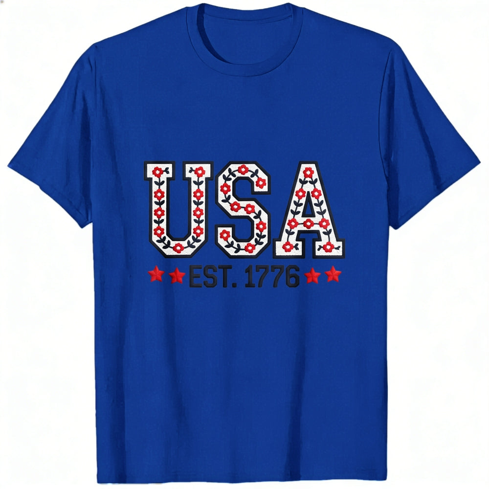 Patriotic Floral Usa Est 1776 Classic T-Shirt