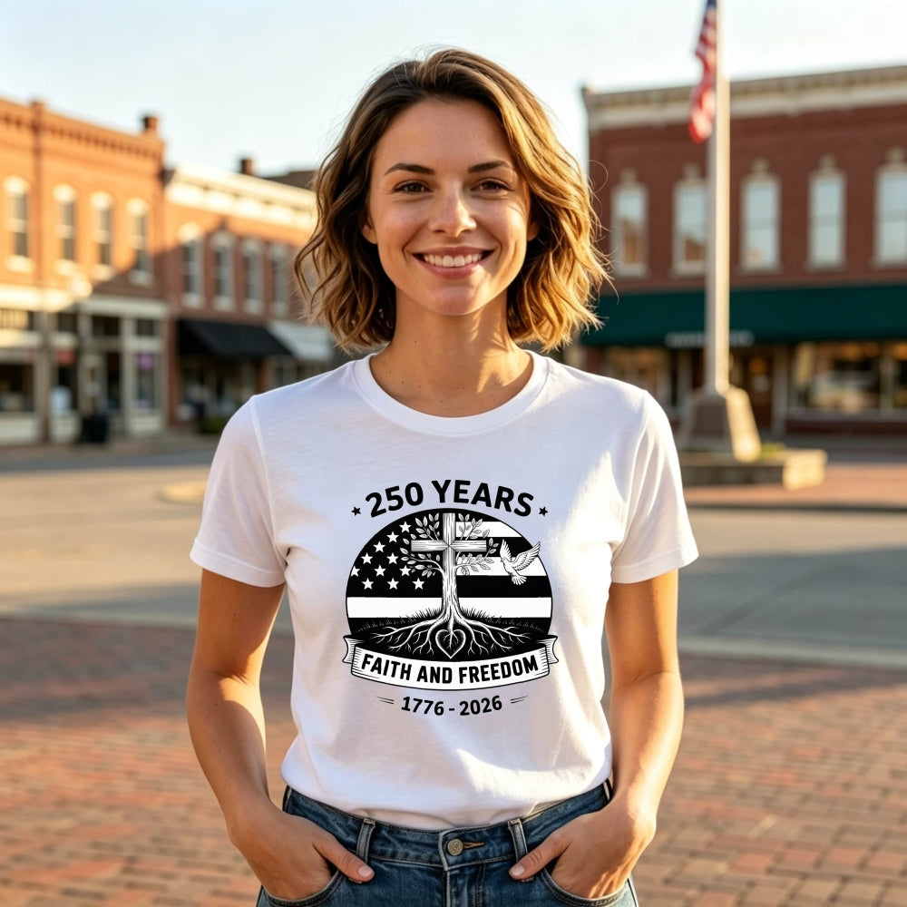 American Flag Cross Tree Faith And Freedom 250 Years Classic T-Shirt