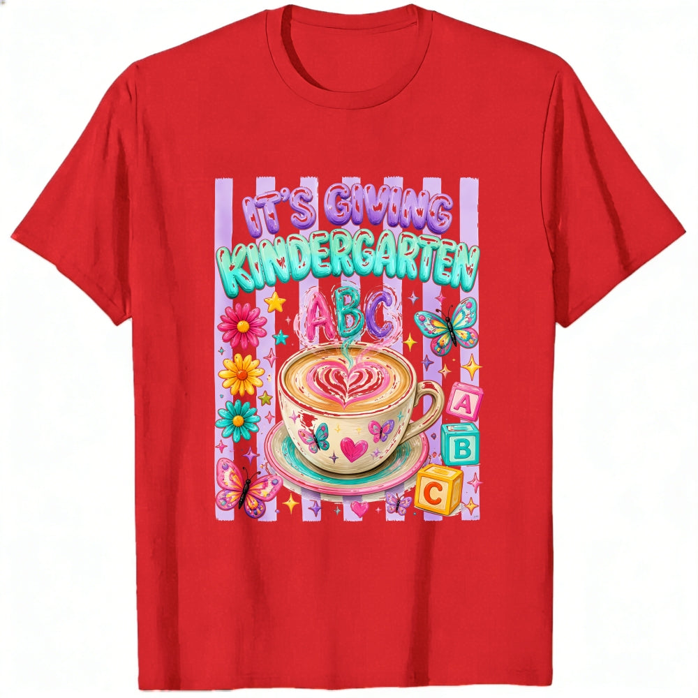Cute Kindergarten Teacher Classic T-Shirt Its Giving Kindergarten Abc Coffee Butterfly Flowers Desig