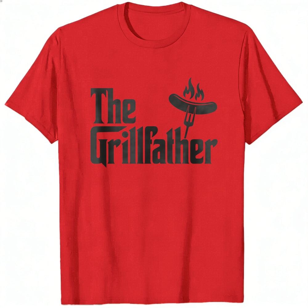 Casual Style Classic T-Shirt The Grillfather Sausage On Fork With Flames