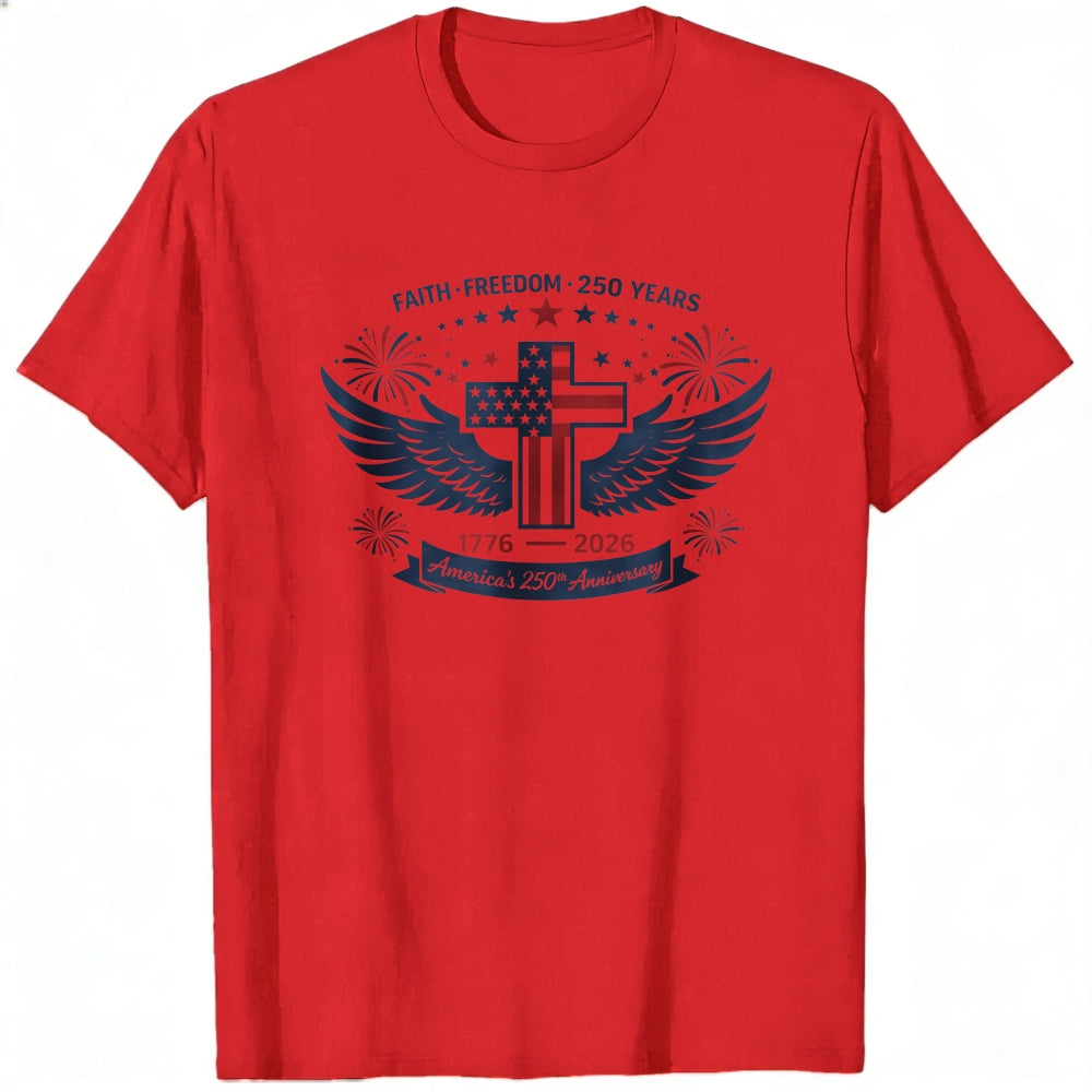 Patriotic American Flag Cross Wings Classic T-Shirt Faith Freedom 250 Years 1776 2026 Anniversary