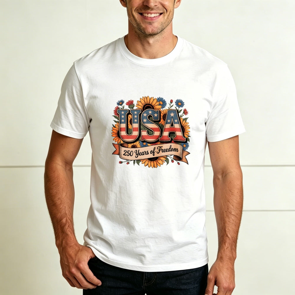 Patriotic Floral Design Classic T-Shirt Usa 250 Years Of Freedom
