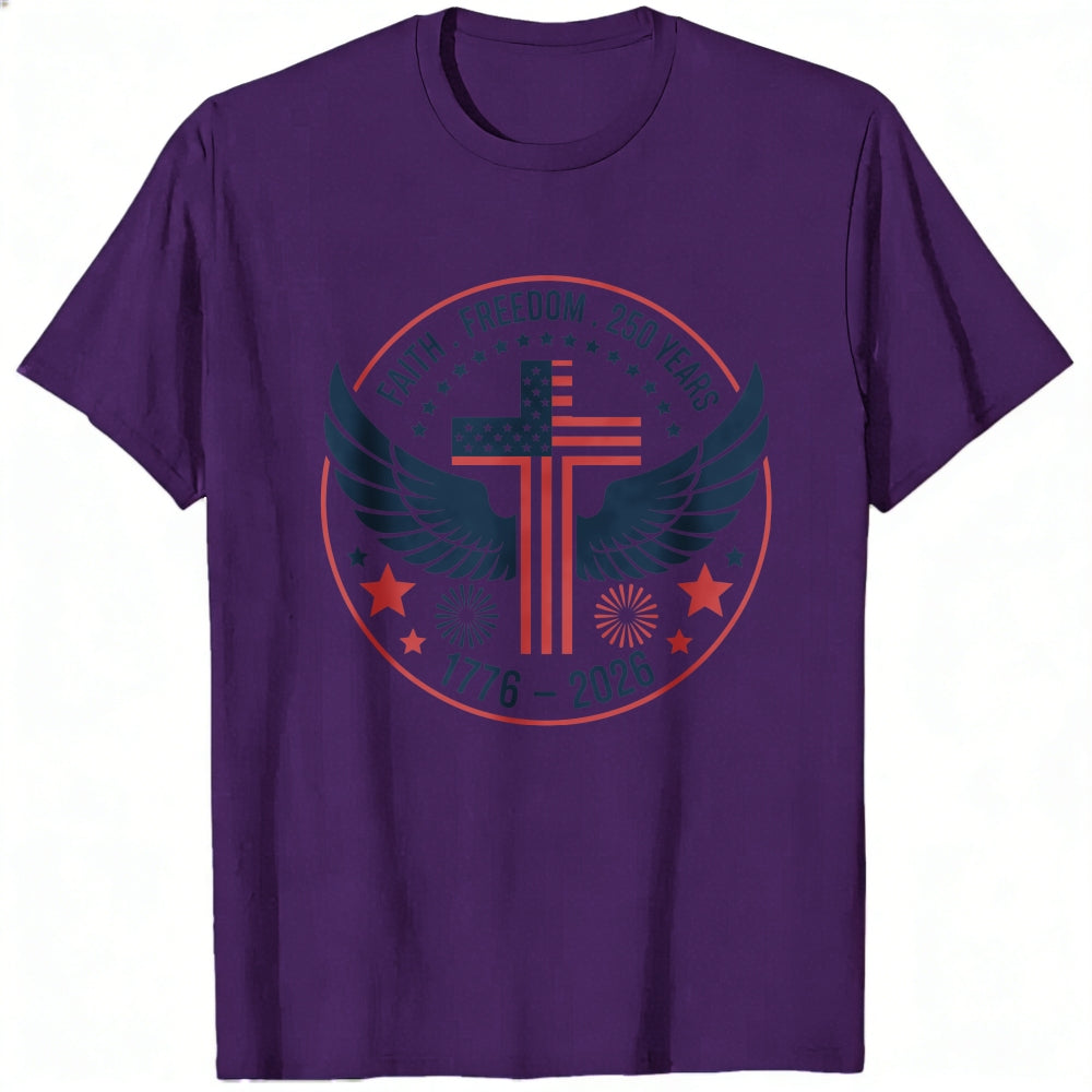 Patriotic American Flag Cross Wings Classic T-Shirt Faith Freedom 250 Years 1776 2026