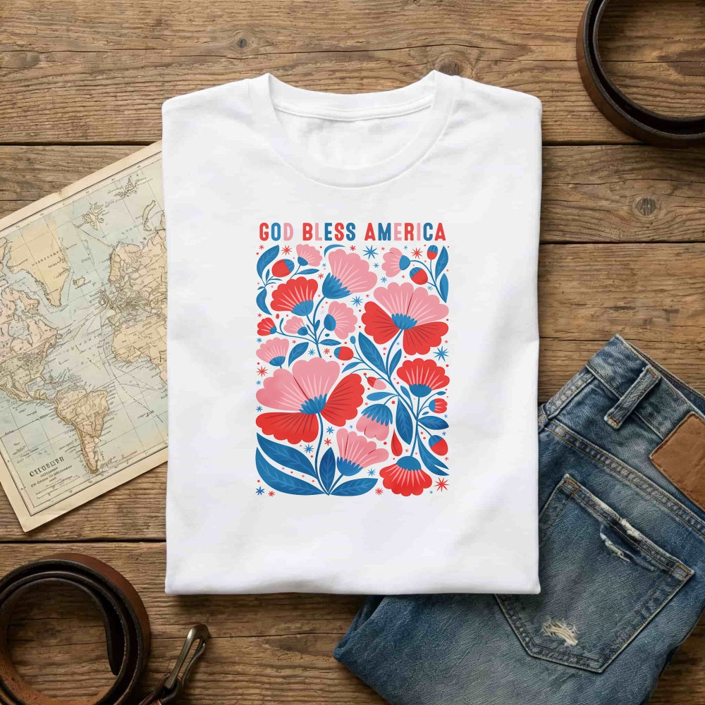 Patriotic Floral Design Classic T-Shirt God Bless America