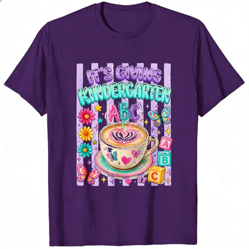 Cute Kindergarten Teacher Classic T-Shirt Its Giving Kindergarten Abc Coffee Butterfly Flowers Desig