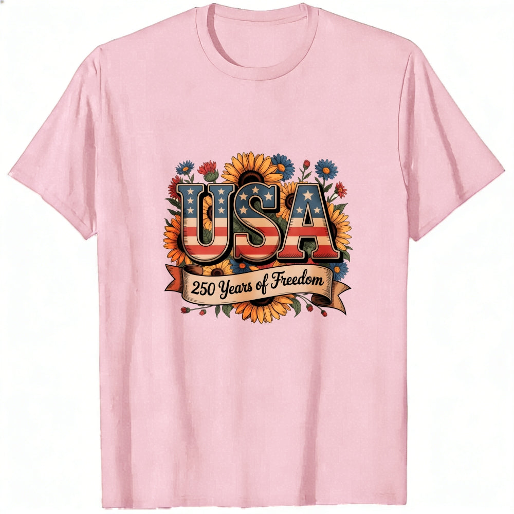 Patriotic Floral Design Classic T-Shirt Usa 250 Years Of Freedom