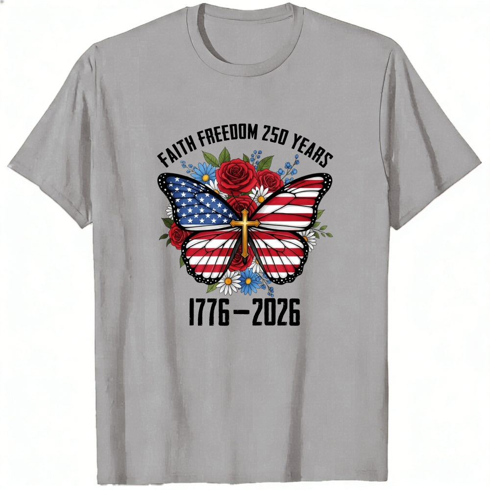 Patriotic Butterfly With American Flag And Roses Classic T-Shirt Faith Freedom 250 Years 1776 2026