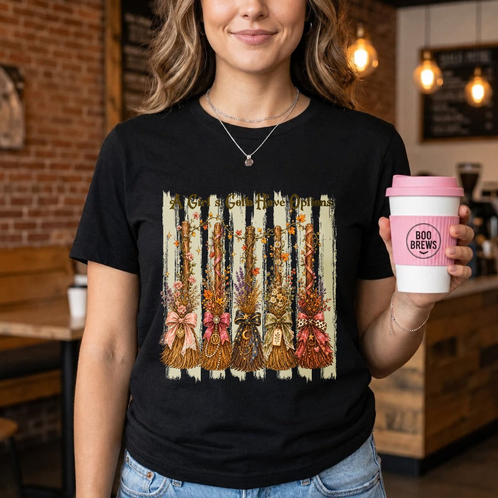 Vintage Autumn Broomsticks All Girls Gotta Have Options Classic T-Shirt