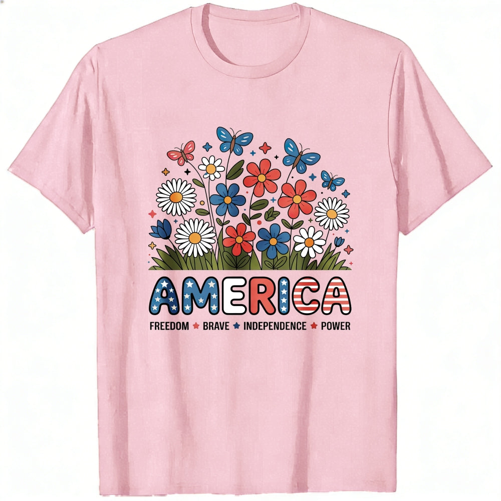 Floral Americana Design Classic T-Shirt America Freedom Brave Independence Power