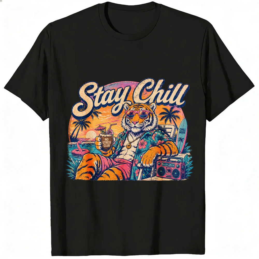Retro Vintage Style Classic T-Shirt Stay Chill Tiger Beach Sunset Graphic