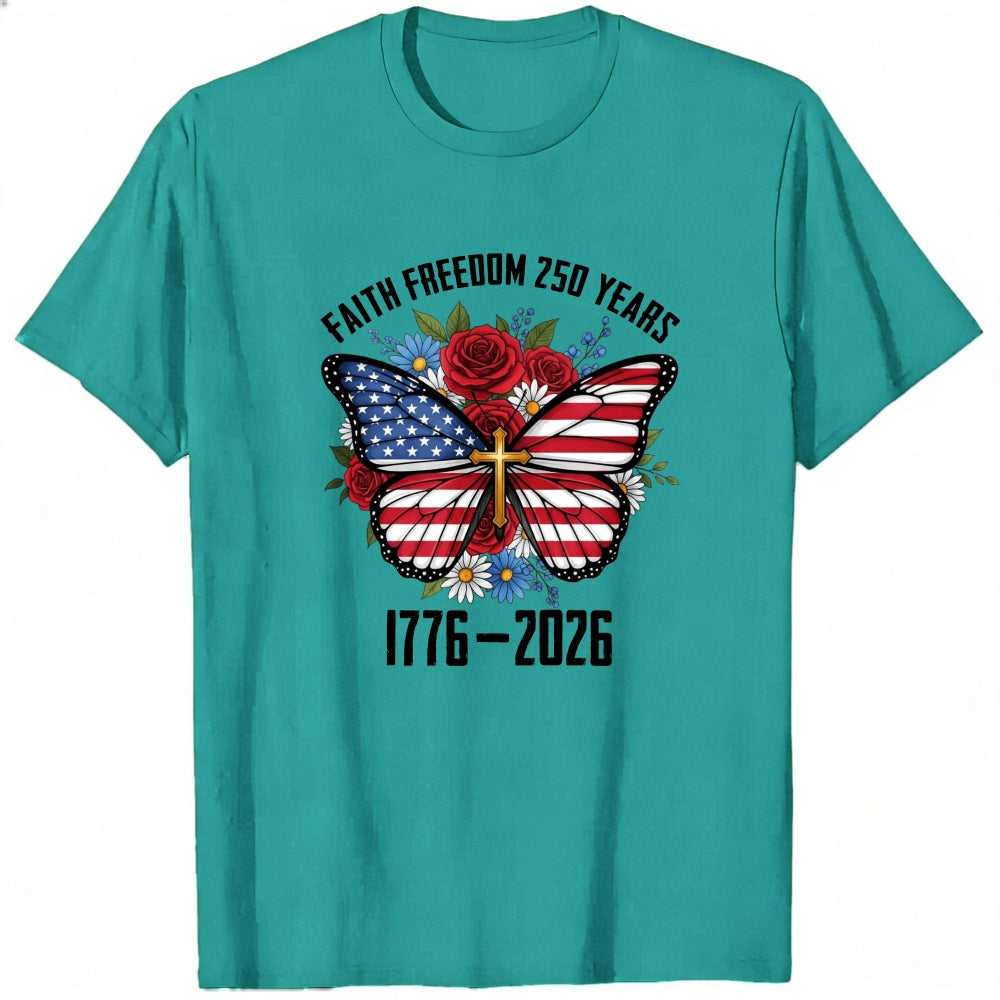 Patriotic Butterfly With American Flag And Roses Classic T-Shirt Faith Freedom 250 Years 1776 2026