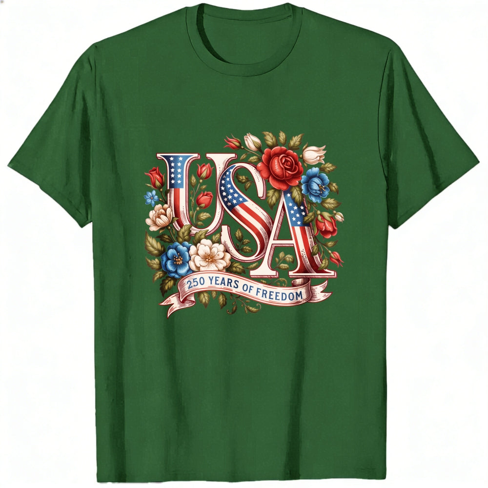 Patriotic Floral Usa 250 Years Of Freedom Classic T-Shirt