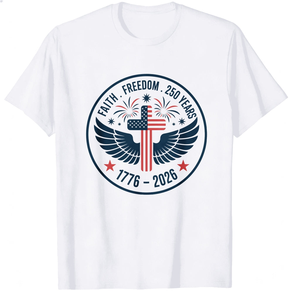 Patriotic American Flag Cross Wings Classic T-Shirt Faith Freedom 250 Years 1776 2026