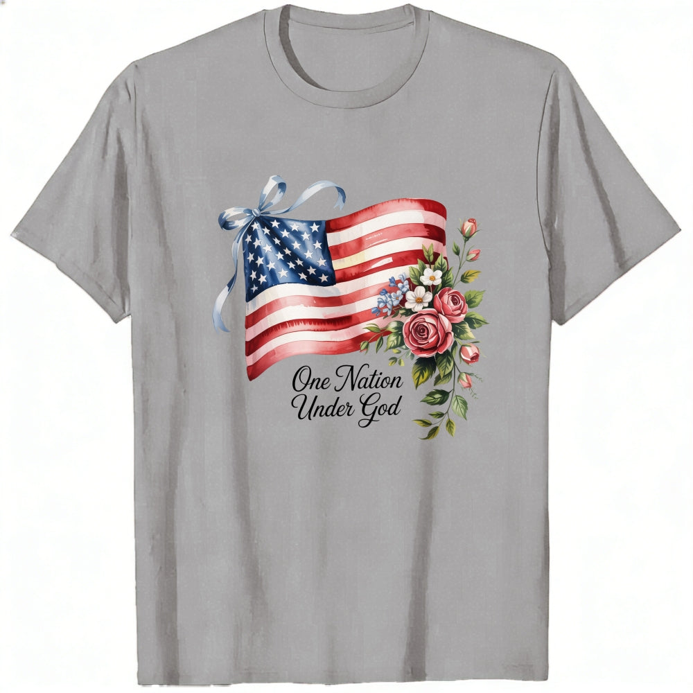 Patriotic American Flag Floral Design Classic T-Shirt One Nation Under God