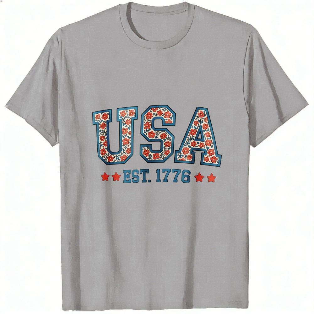 Patriotic Floral Usa Est 1776 Classic T-Shirt