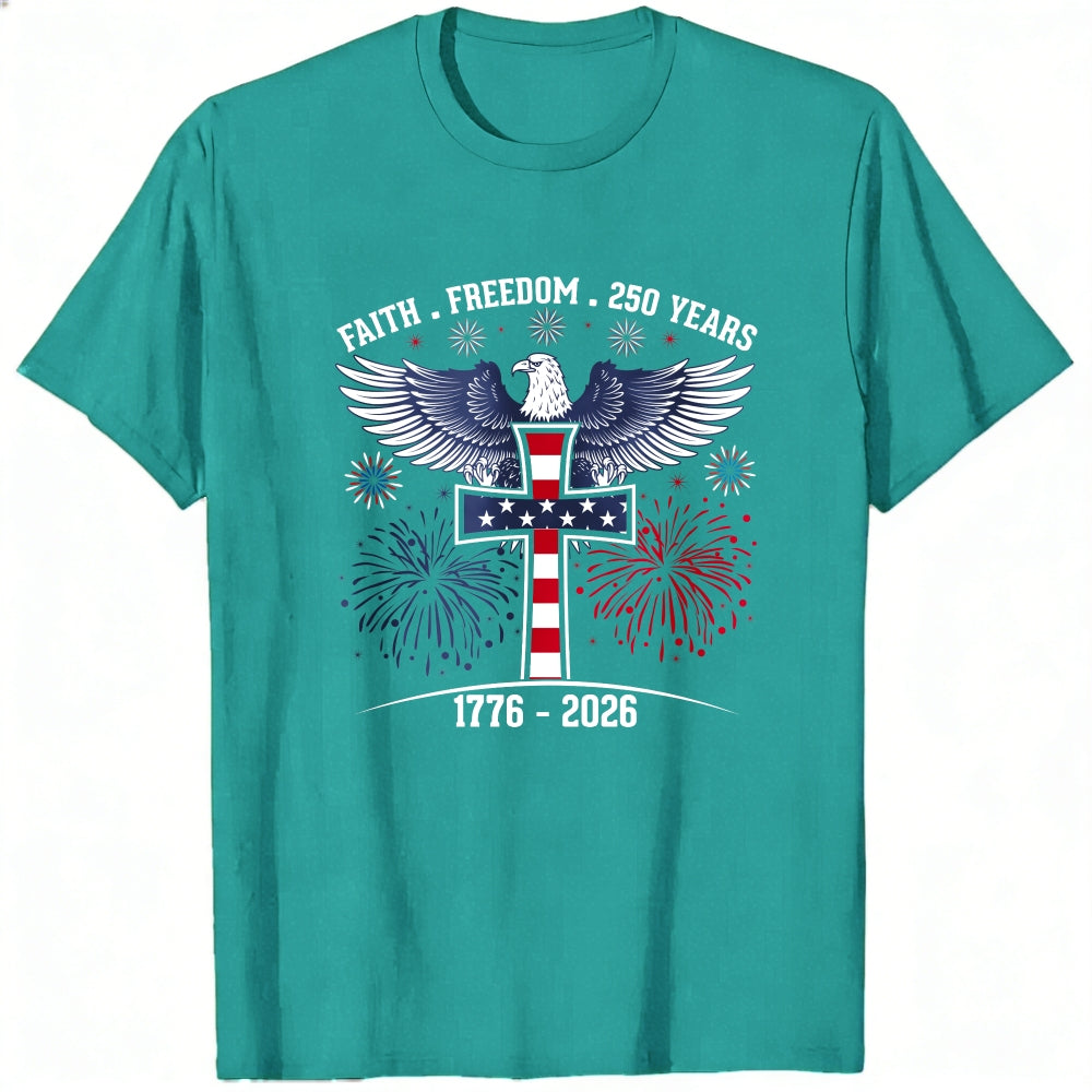 Patriotic Eagle And Cross Design Classic T-Shirt Faith Freedom 250 Years 1776 2026