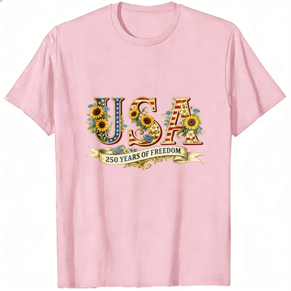 Patriotic Floral Usa 250 Years Of Freedom Classic T-Shirt