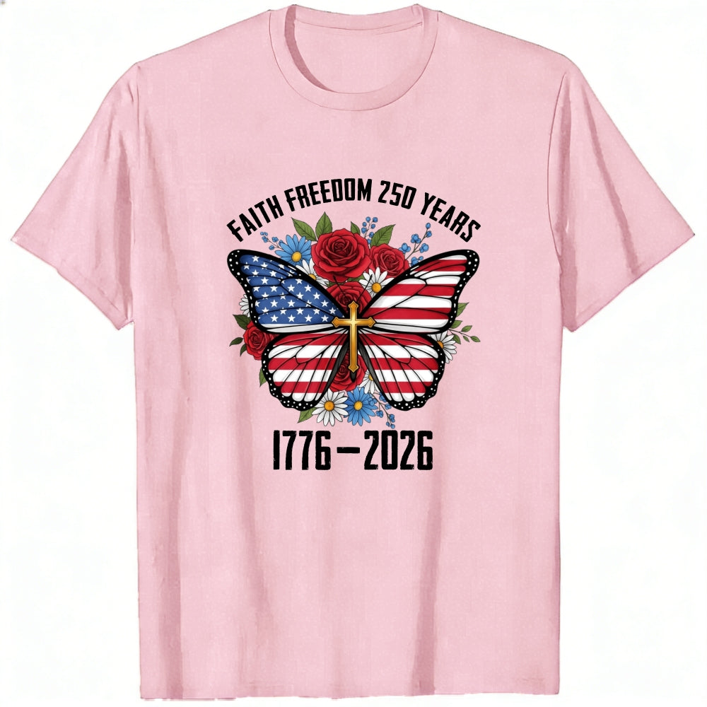 Patriotic Butterfly With American Flag And Roses Classic T-Shirt Faith Freedom 250 Years 1776 2026