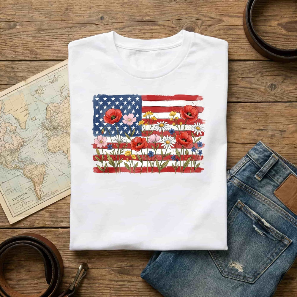 Floral American Flag Classic T-Shirt
