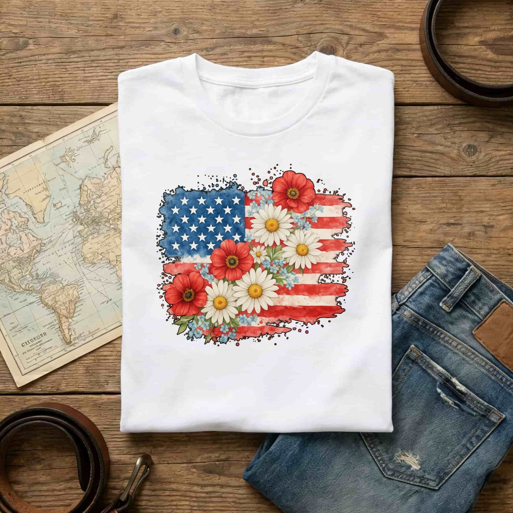 American Flag Floral Design Classic T-Shirt