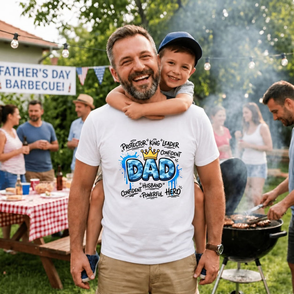 Graphic Print Classic T-Shirt Dad Protector King Leader Confident Husband Powerful Hero