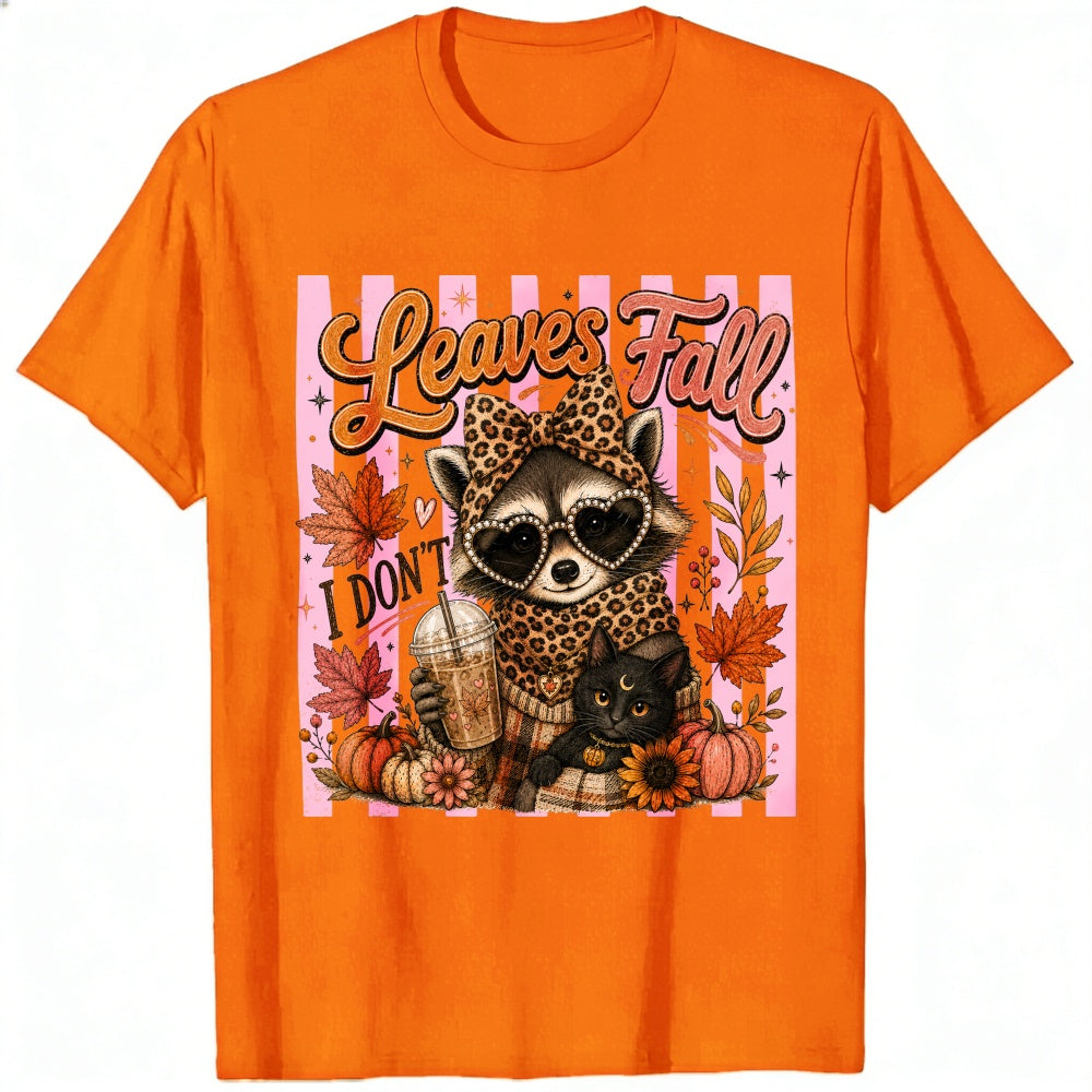 Cute Leopard Raccoon And Black Cat Autumn Leaves Fall Classic T-Shirt