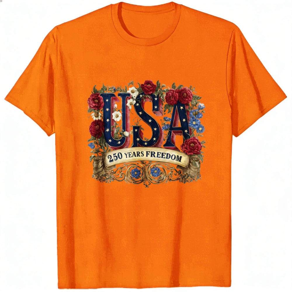 Patriotic Floral Usa 250 Years Freedom Classic T-Shirt