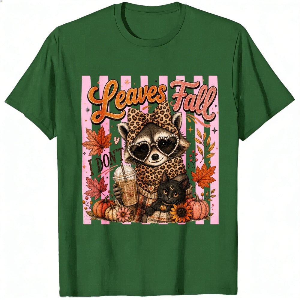 Cute Leopard Raccoon And Black Cat Autumn Leaves Fall Classic T-Shirt