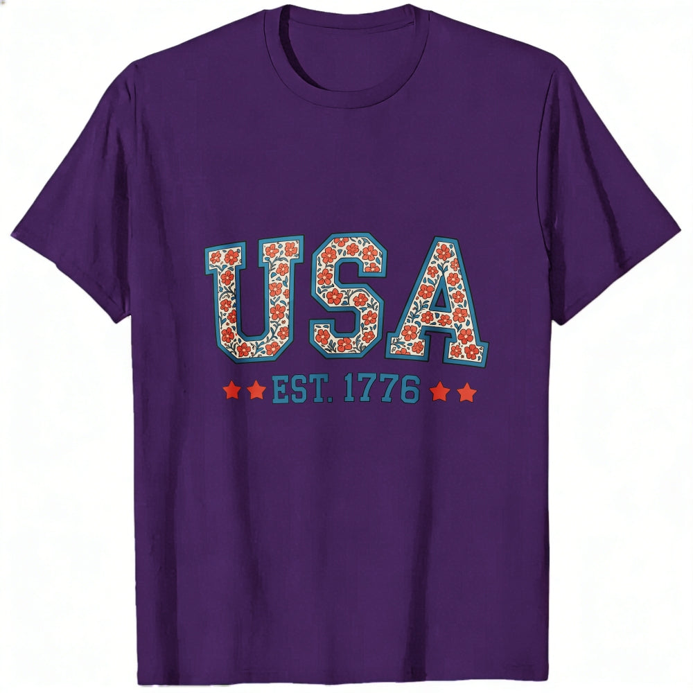Patriotic Floral Usa Est 1776 Classic T-Shirt