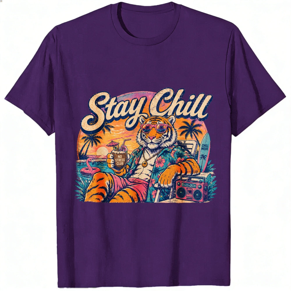 Retro Vintage Style Classic T-Shirt Stay Chill Tiger Beach Sunset Graphic