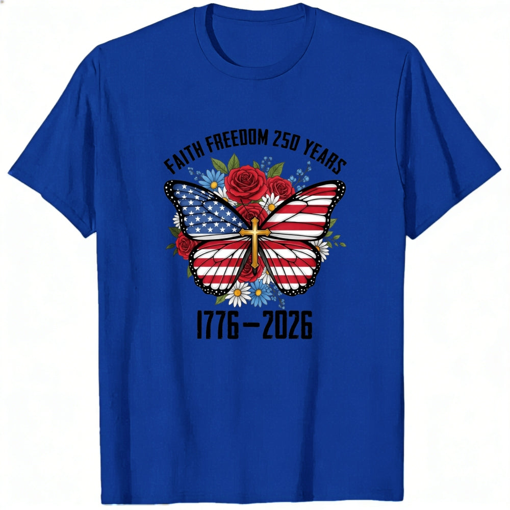 Patriotic Butterfly With American Flag And Roses Classic T-Shirt Faith Freedom 250 Years 1776 2026