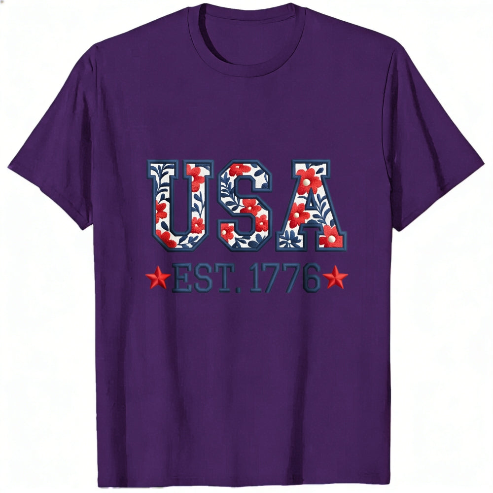 Patriotic Floral Usa Est 1776 Classic T-Shirt
