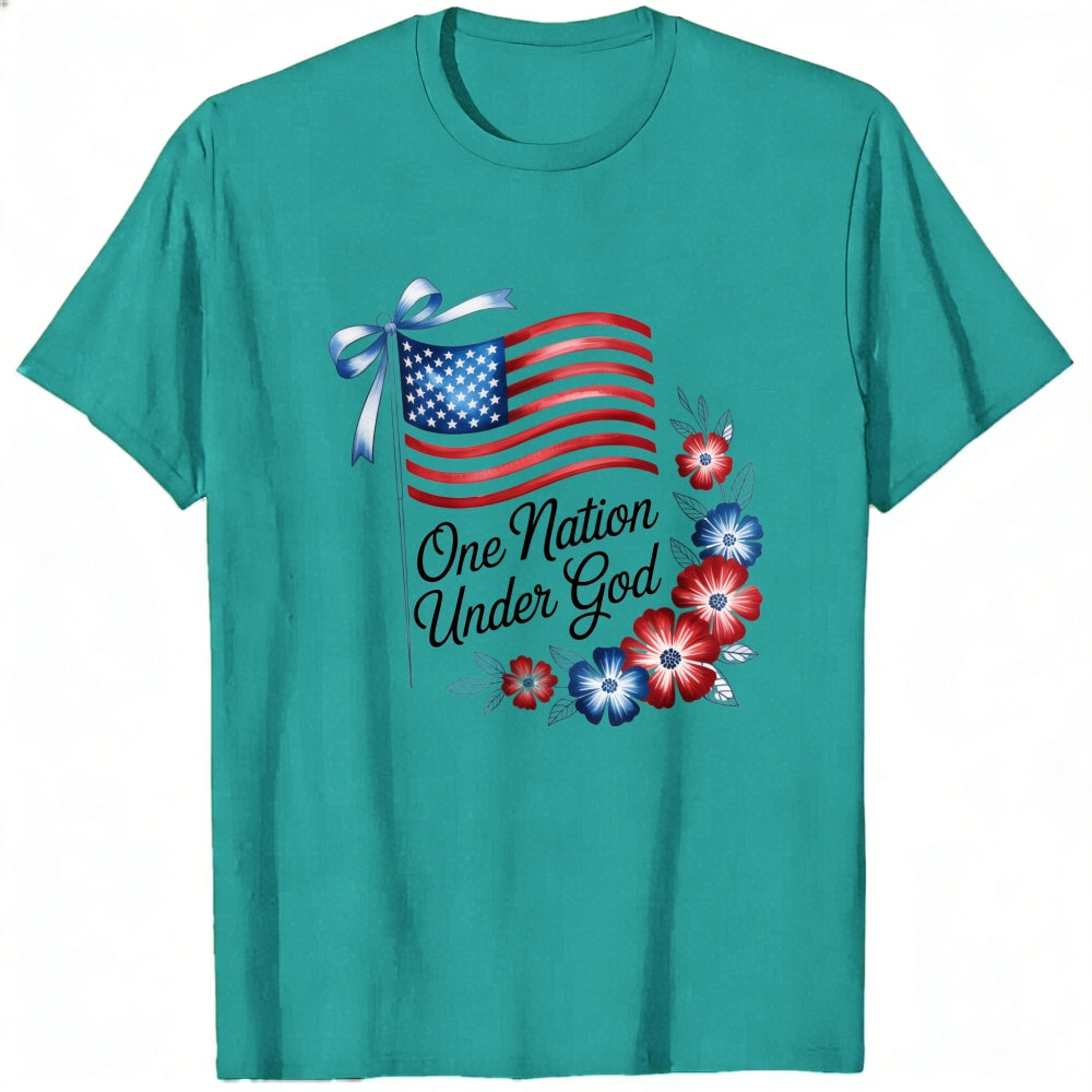 Patriotic American Flag And Flowers Classic T-Shirt One Nation Under God