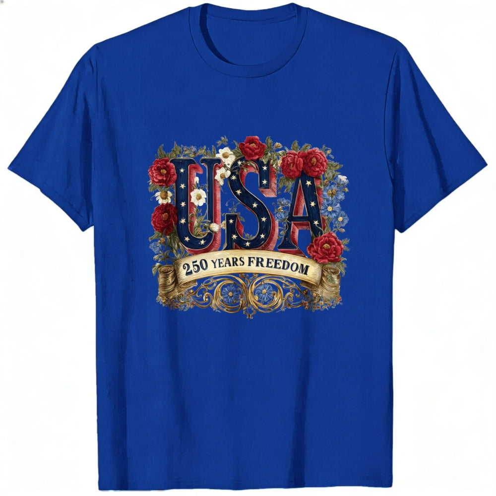 Patriotic Floral Usa 250 Years Freedom Classic T-Shirt