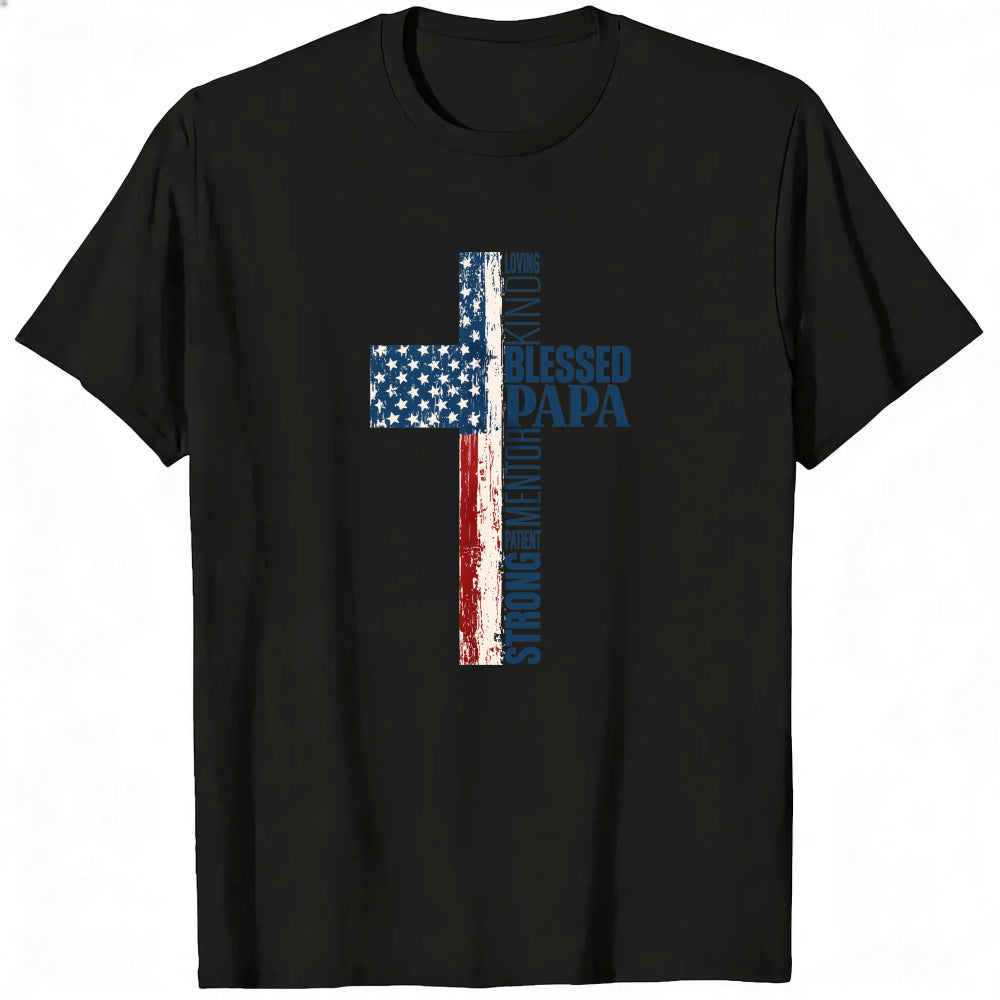 American Flag Cross Design Classic T-Shirt Blessed Papa Patriotic Christian Theme