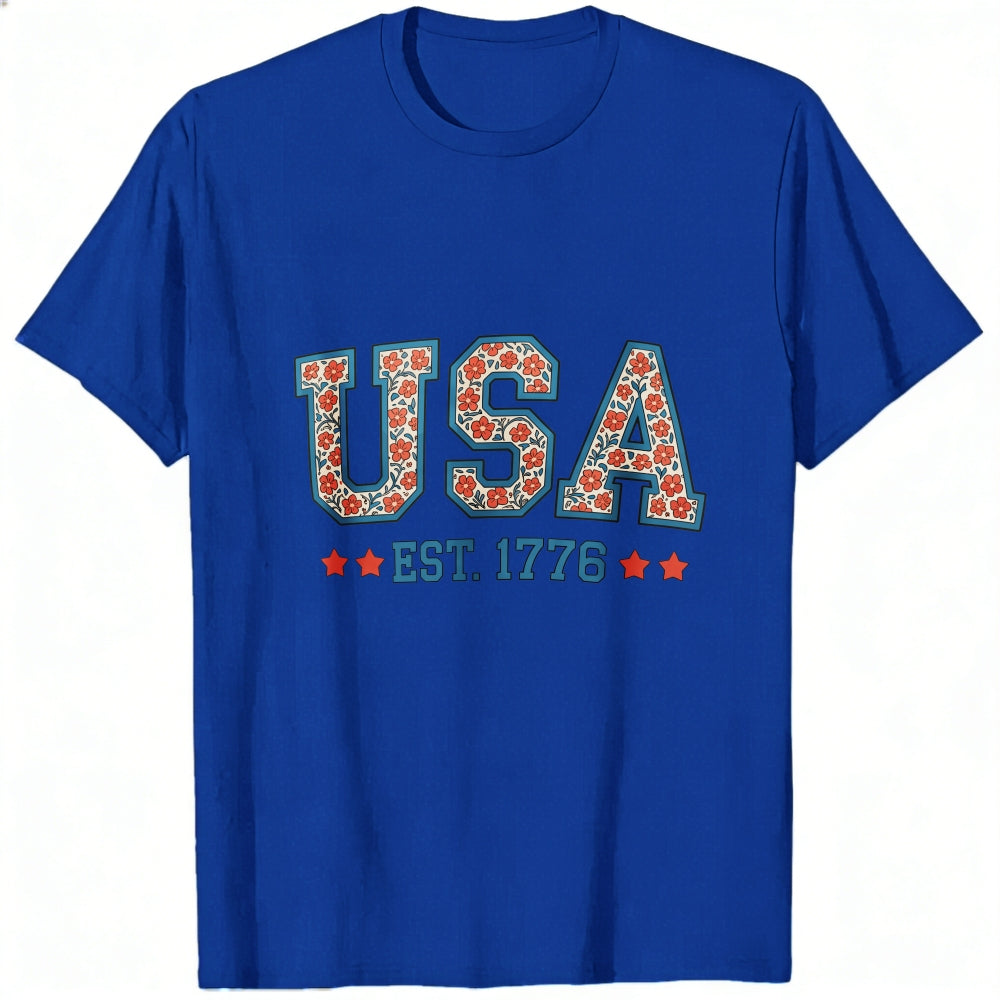 Patriotic Floral Usa Est 1776 Classic T-Shirt