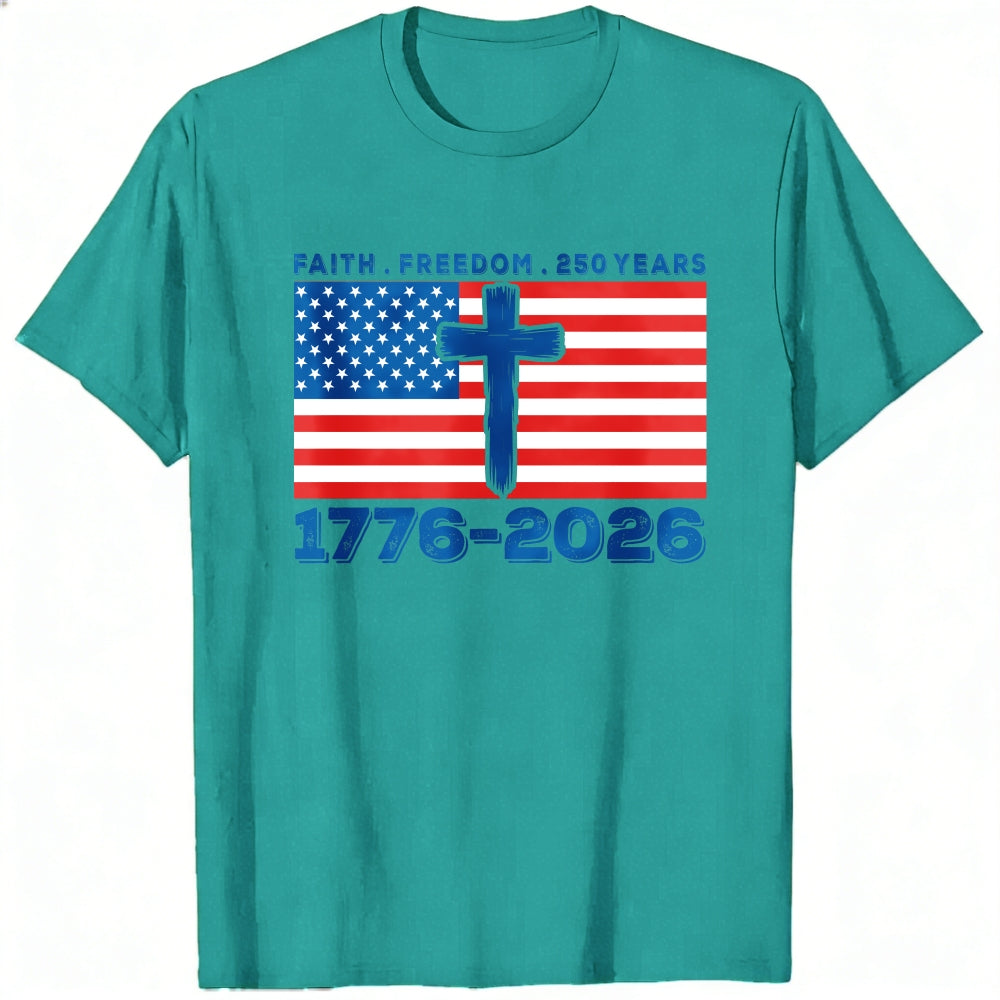 Patriotic American Flag Cross Faith Freedom 250 Years 1776 2026 Classic T-Shirt