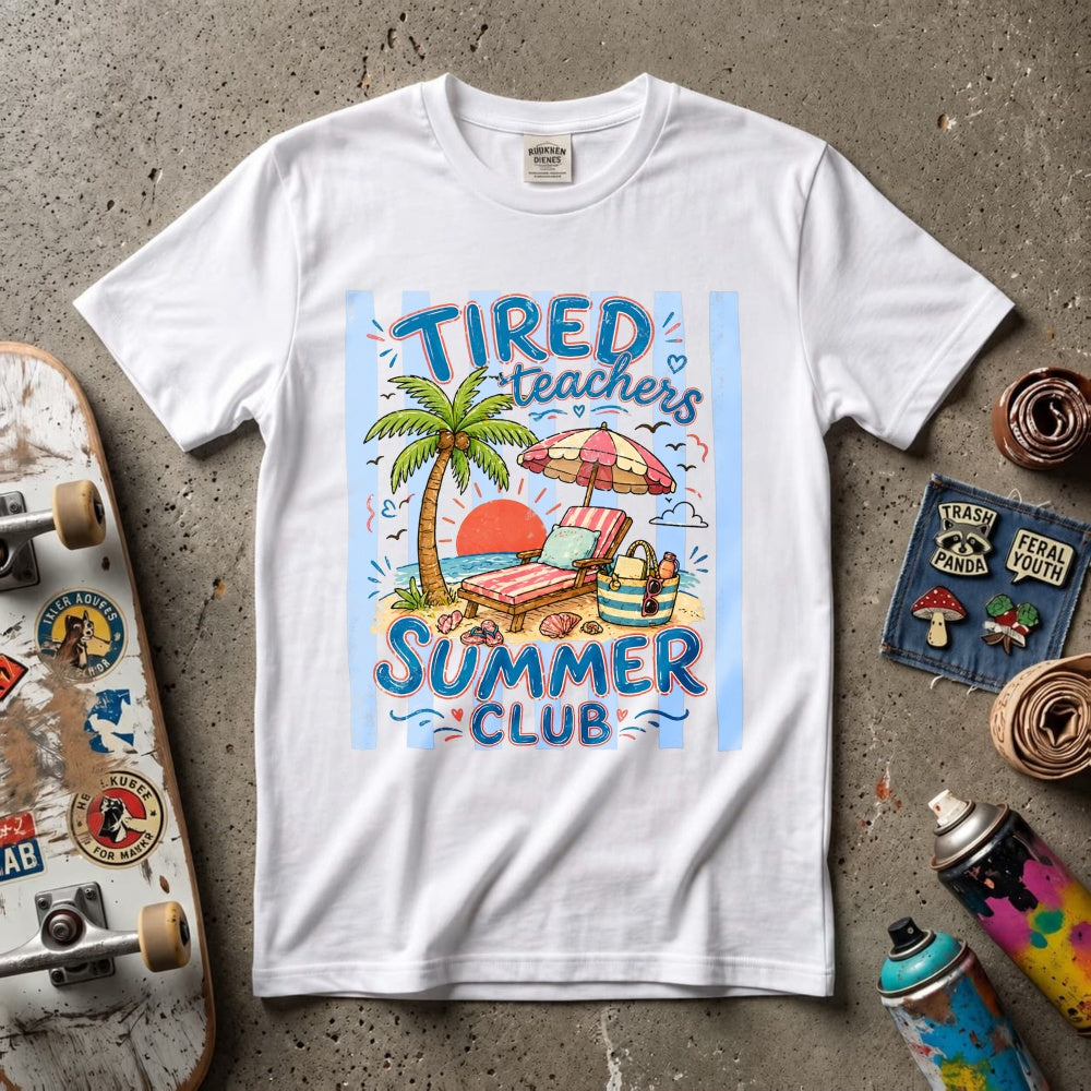 Funny Tired Teachers Summer Club Beach Vacation Classic T-Shirt